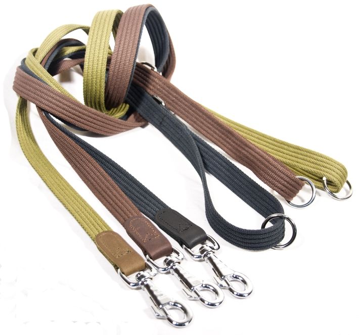 Smycz z taśmy bawełnianej + skóra 25mm/150cm