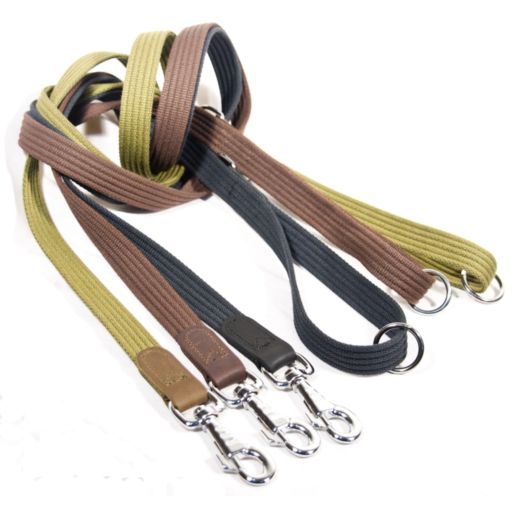 Smycz z taśmy bawełnianej + skóra 25mm/150cm