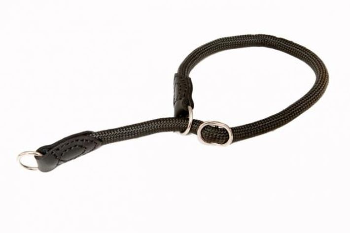 Obroża zaciskowa z linki wykończona skórą 12x55cm