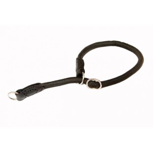 Obroża zaciskowa z linki wykończona skórą 12x55cm