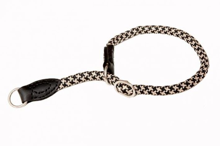 Obroża zaciskowa z linki wykończona skórą 12x75cm